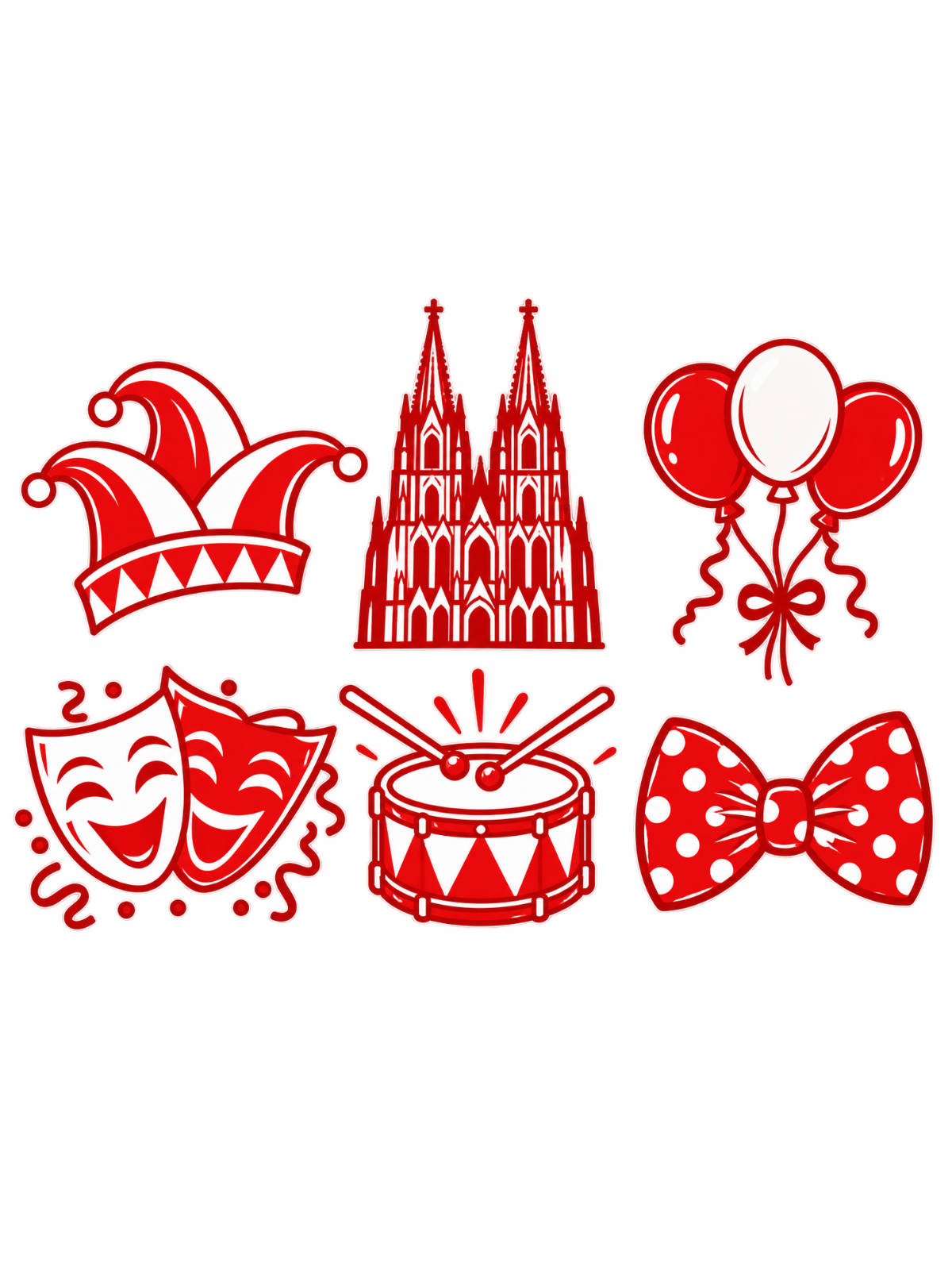 Karneval in Rot-Weiß: Sticker mit Kölner Dom